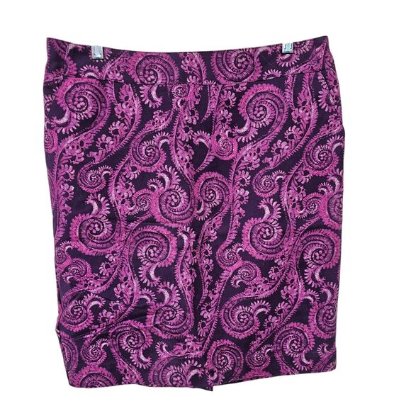 Merona Purple Paisley Skirt Womens Size 10 Stretch Knee Length Lined Office - Picture 1 of 7